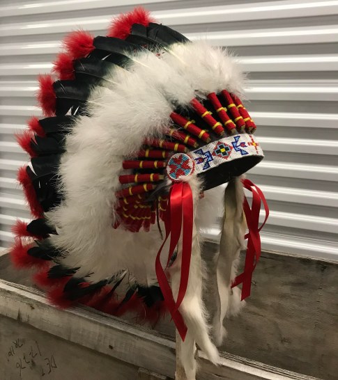 Headdress #7 Alliance Chief 1 Adult 1 kid _ Four Feather Nation Storage Unit October 2017 _IMG_1667